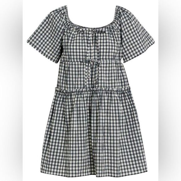 NWT GANNI Check Seersucker Tiered Minidress - Picture 2 of 10